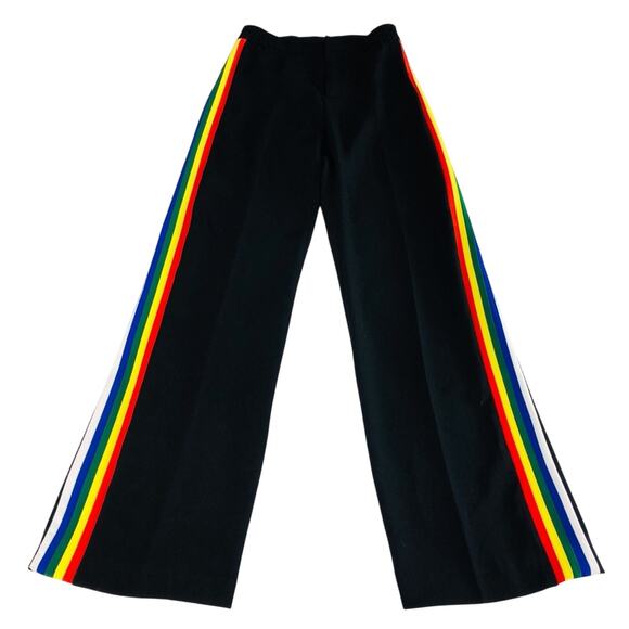 Zara Wide Leg Black Rainbow Side Stripe High Waist Pants Front Zip Flowy Fabric - Picture 15 of 16